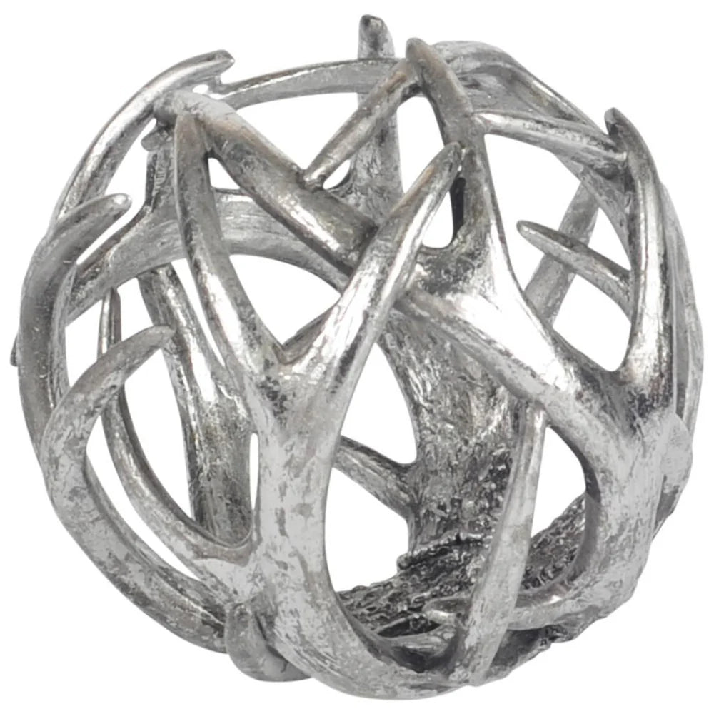 Ramus Large 7L x 7W Silver Antler Decorative Orb Ball - Unique Antique Finish for Stylish Spaces