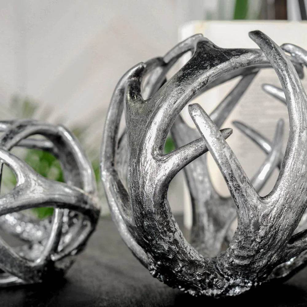 Ramus Large 7L x 7W Silver Antler Decorative Orb Ball - Unique Antique Finish for Stylish Spaces