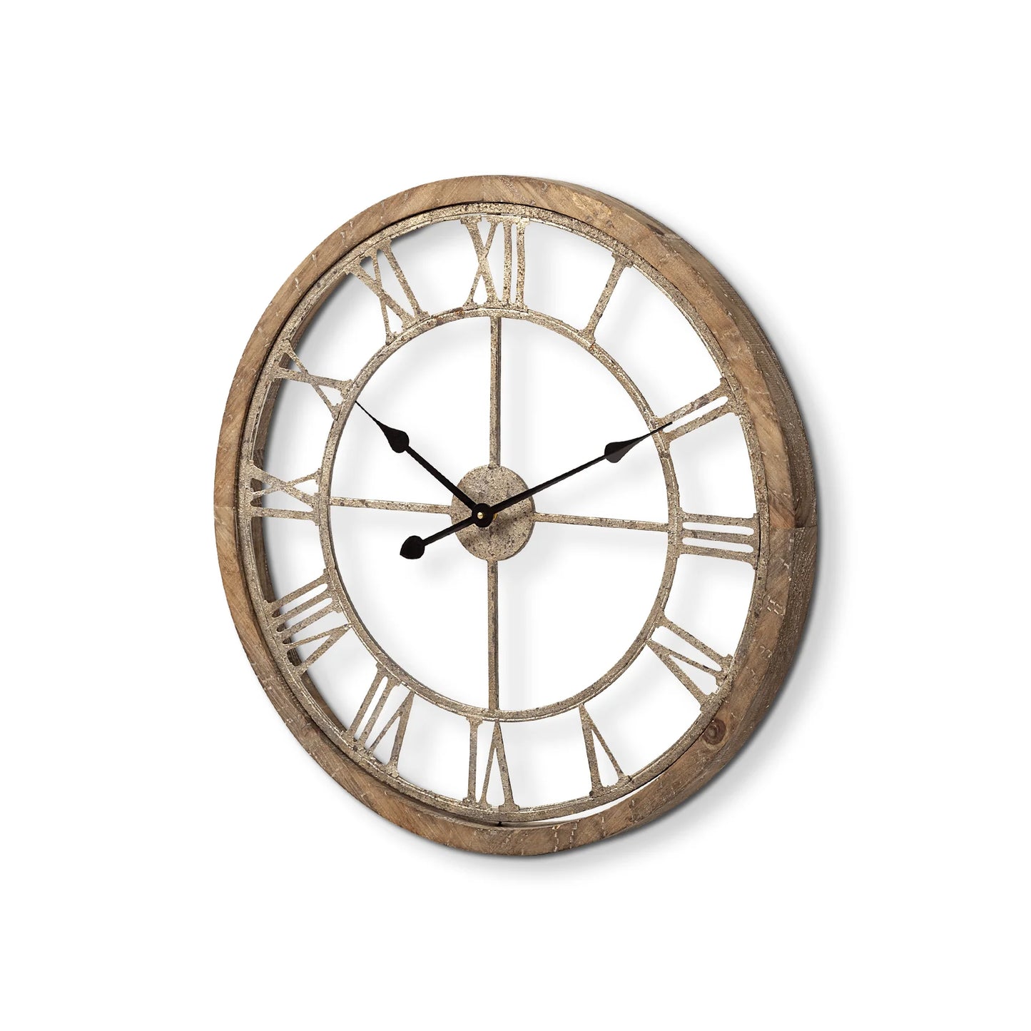 Mething Oversized Farmhouse Wall Clock – Rustic Wood and Metal Design with Large Roman Numerals for Timeless Appeal