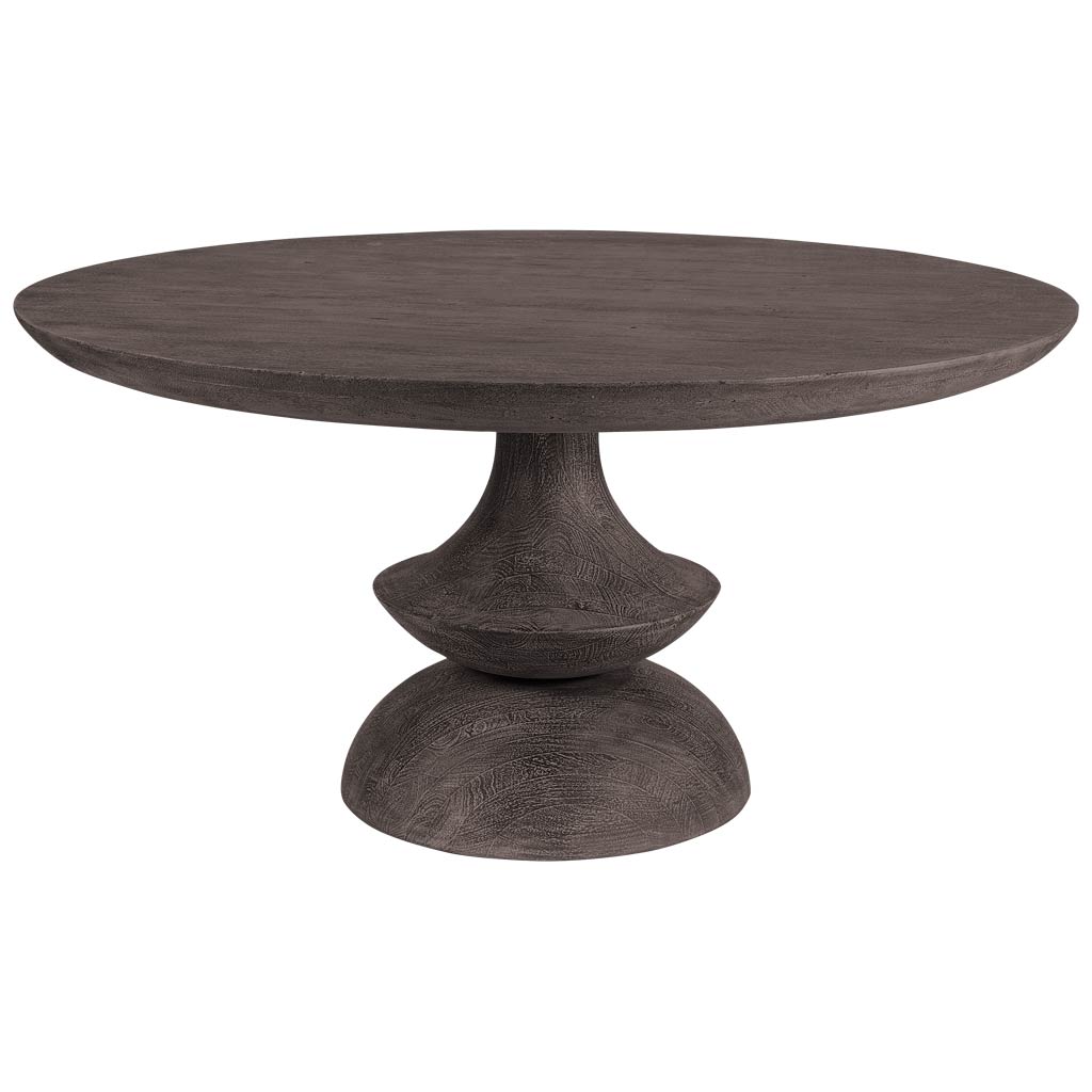 Crossman III Dark Brown/Gray Solid Wood Base with Round Glass Top Dining Table for a Modern and Elegant Dining Space