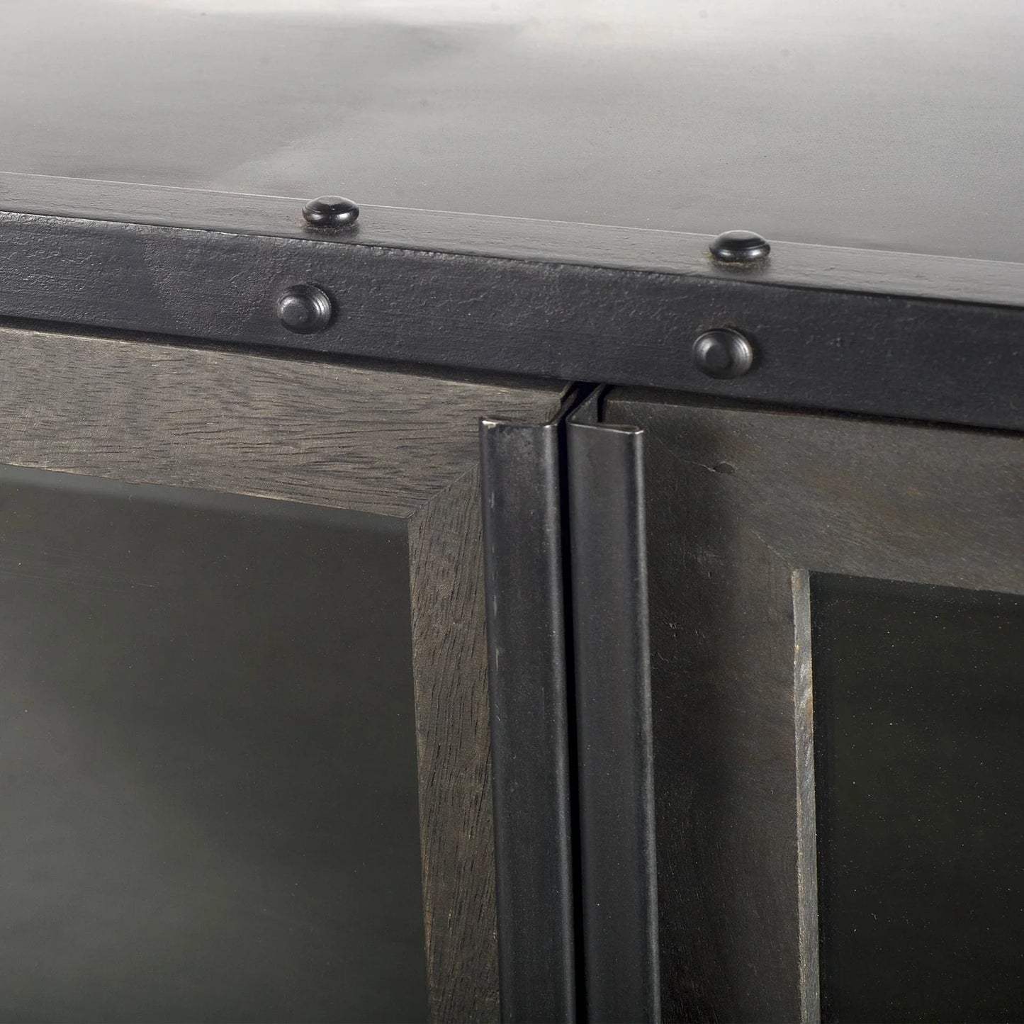 Gehry Sideboard: Stunning Industrial-Style Cabinet with Glass Doors, Mango Wood Accents & Ample Storage