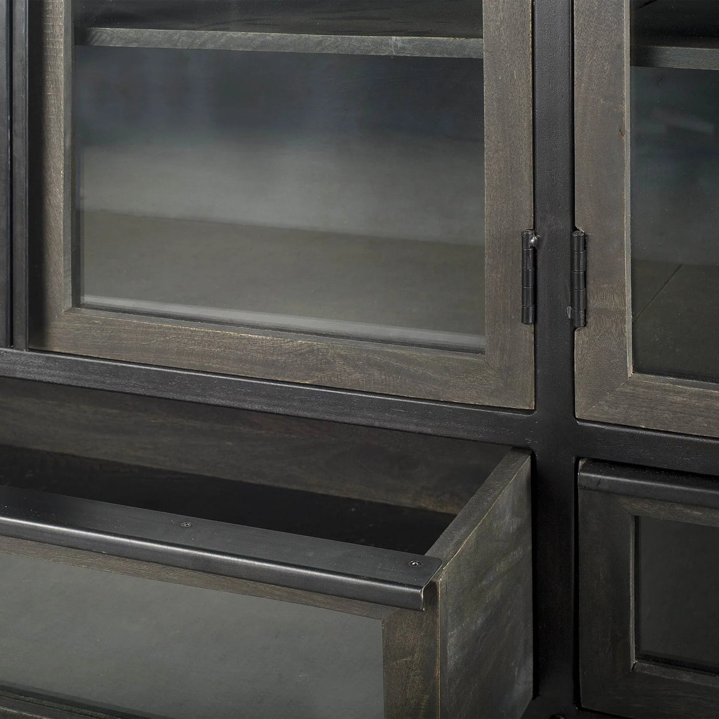 Gehry Sideboard: Stunning Industrial-Style Cabinet with Glass Doors, Mango Wood Accents & Ample Storage