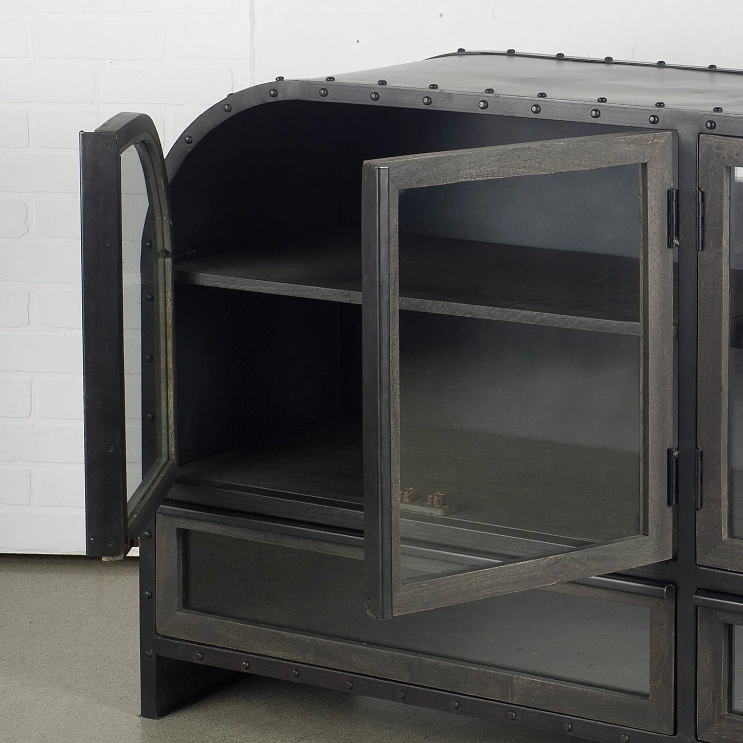 Gehry Sideboard: Stunning Industrial-Style Cabinet with Glass Doors, Mango Wood Accents & Ample Storage