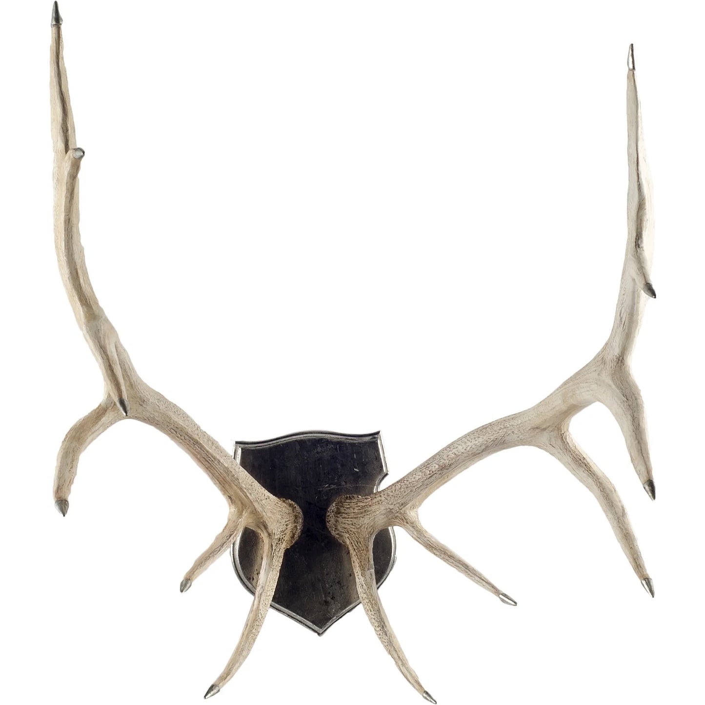 Sika Wall Decor – Realistic Resin Deer Antlers with Silver Tips, 45" High for Industrial Charm & Rustic Elegance