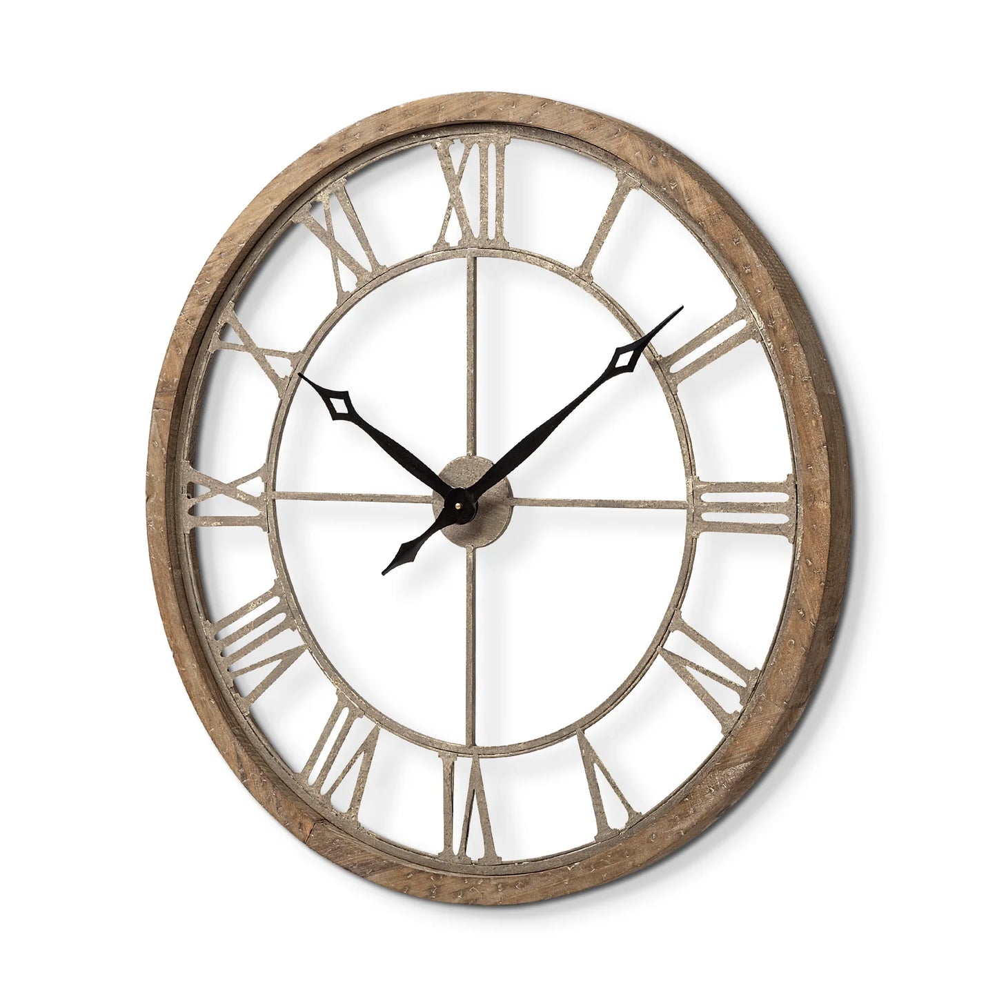 Mething Oversized Farmhouse Wall Clock – Rustic Wood and Metal Design with Large Roman Numerals for Timeless Appeal