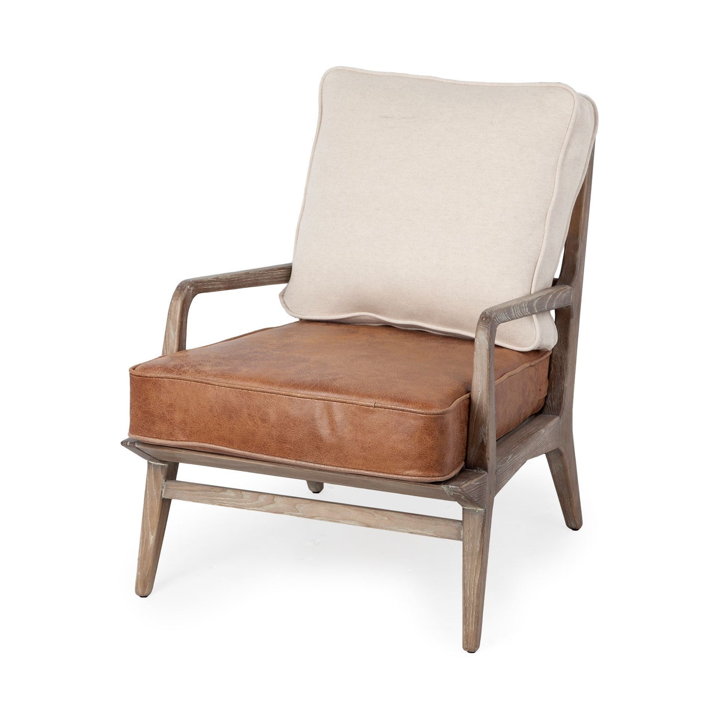 Harman Cream Fabric Accent Chair with Brown Leather Seat – Contemporary Seating