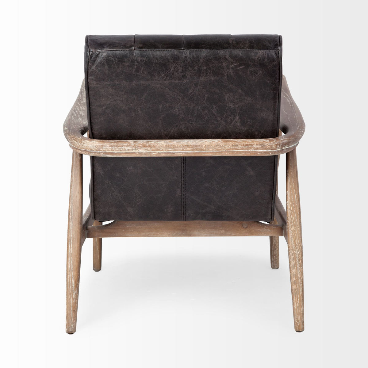 Phineas Black Leather with Brown Wooden Frame Accent Chair