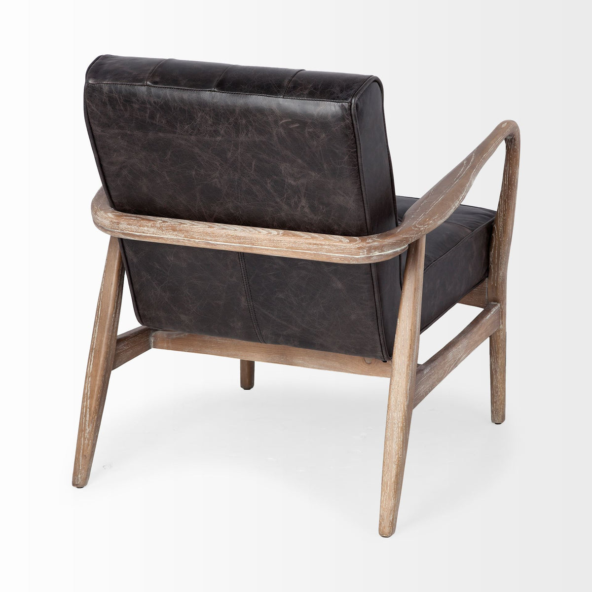 Phineas Black Leather with Brown Wooden Frame Accent Chair