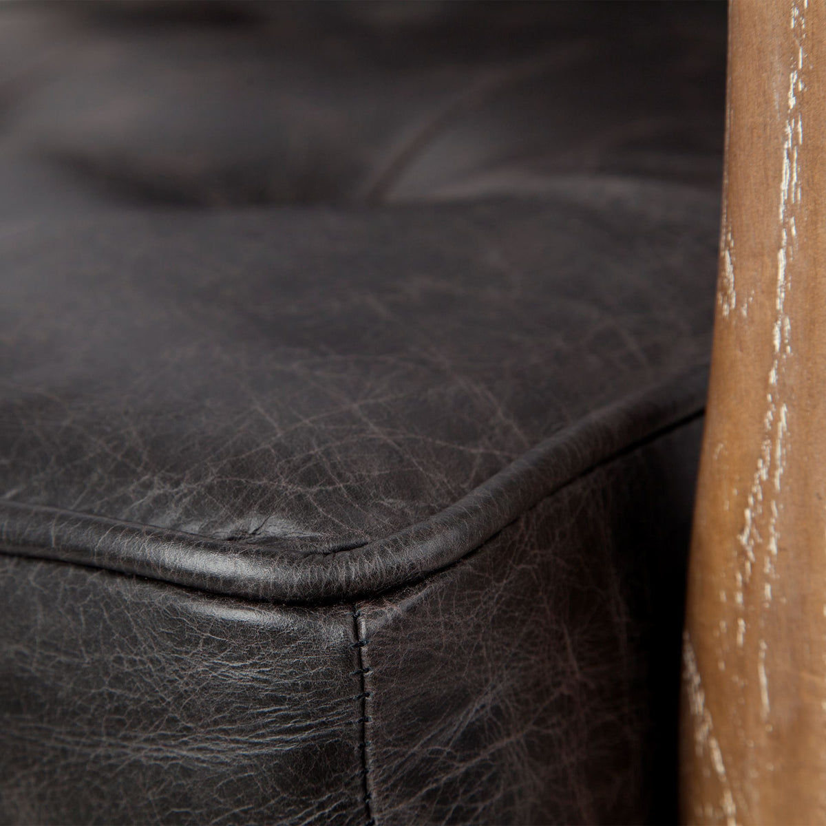 Phineas Black Leather with Brown Wooden Frame Accent Chair