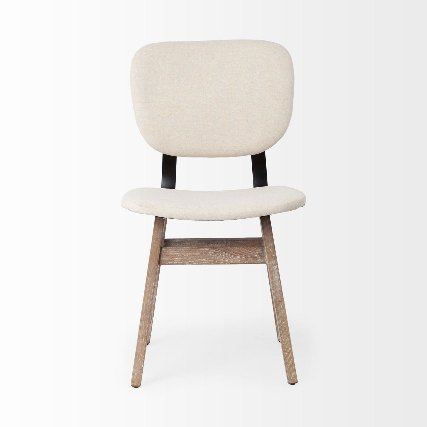 Haden I Cream Fabric Wrap Dining Chair with Brown Solid Wood Base - Set of 2, Elegant and Comfortable Seating