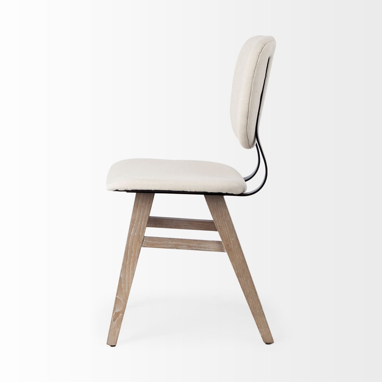 Haden I Cream Fabric Wrap Dining Chair with Brown Solid Wood Base - Set of 2, Elegant and Comfortable Seating