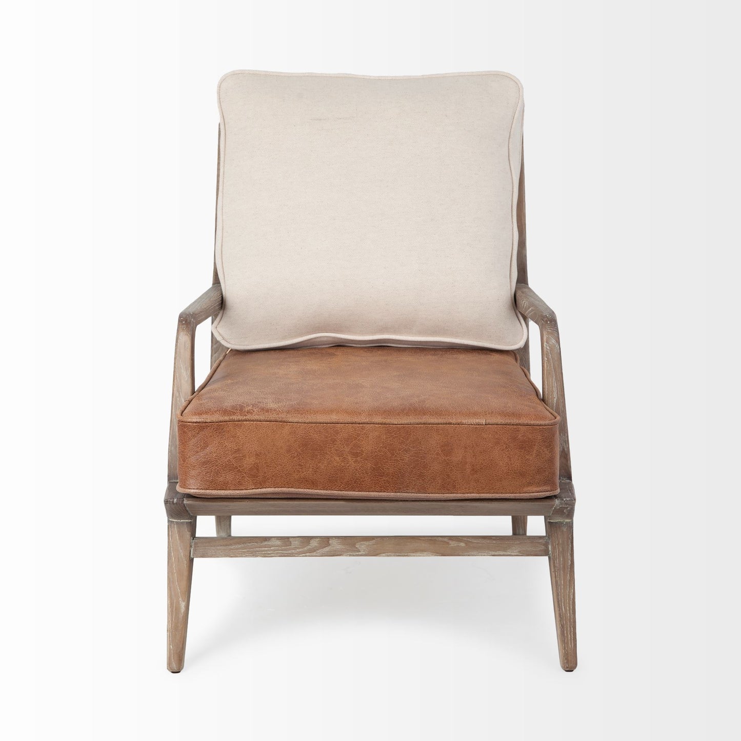 Harman Cream Fabric Accent Chair with Brown Leather Seat – Contemporary Seating