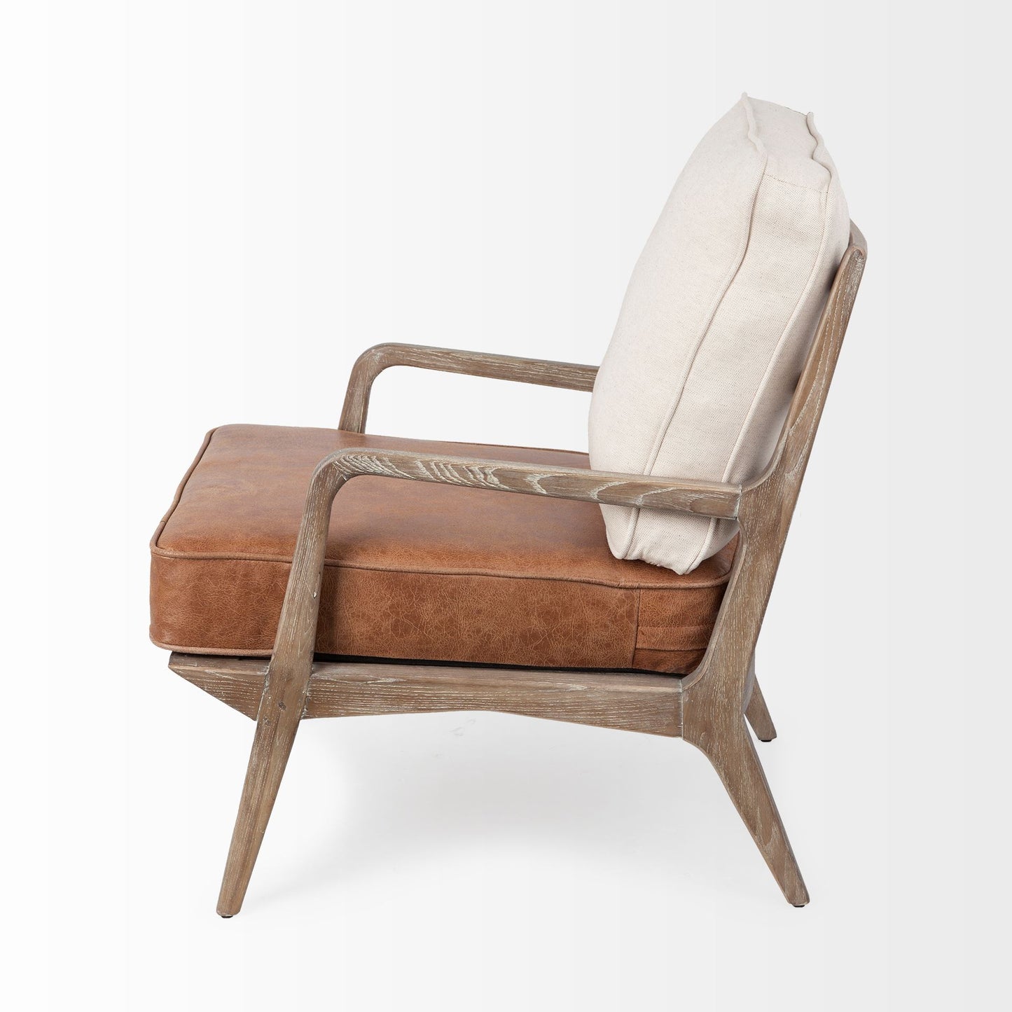 Harman Cream Fabric Accent Chair with Brown Leather Seat – Contemporary Seating
