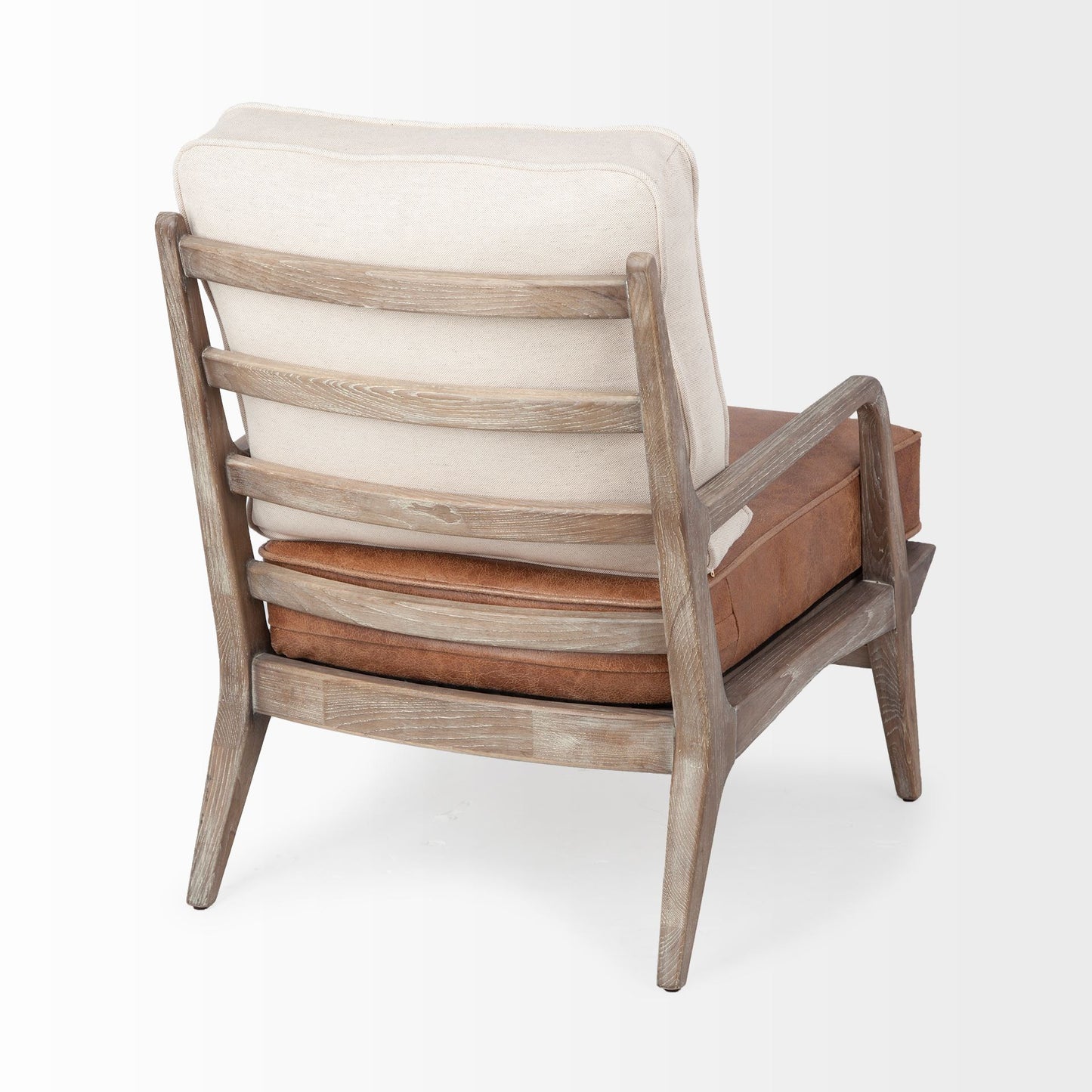 Harman Cream Fabric Accent Chair with Brown Leather Seat – Contemporary Seating