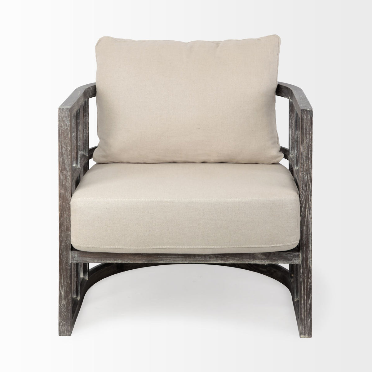 Skylar Cream Fabric Covered Cushioned Demi-Lune Wooden Frame Accent Chair