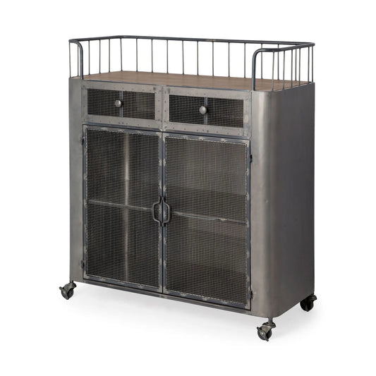 Udo Bar Cart β Industrial-Style Kitchen Storage with Metal Doors, Drawers & Locking Wheels for Versatile Functionality