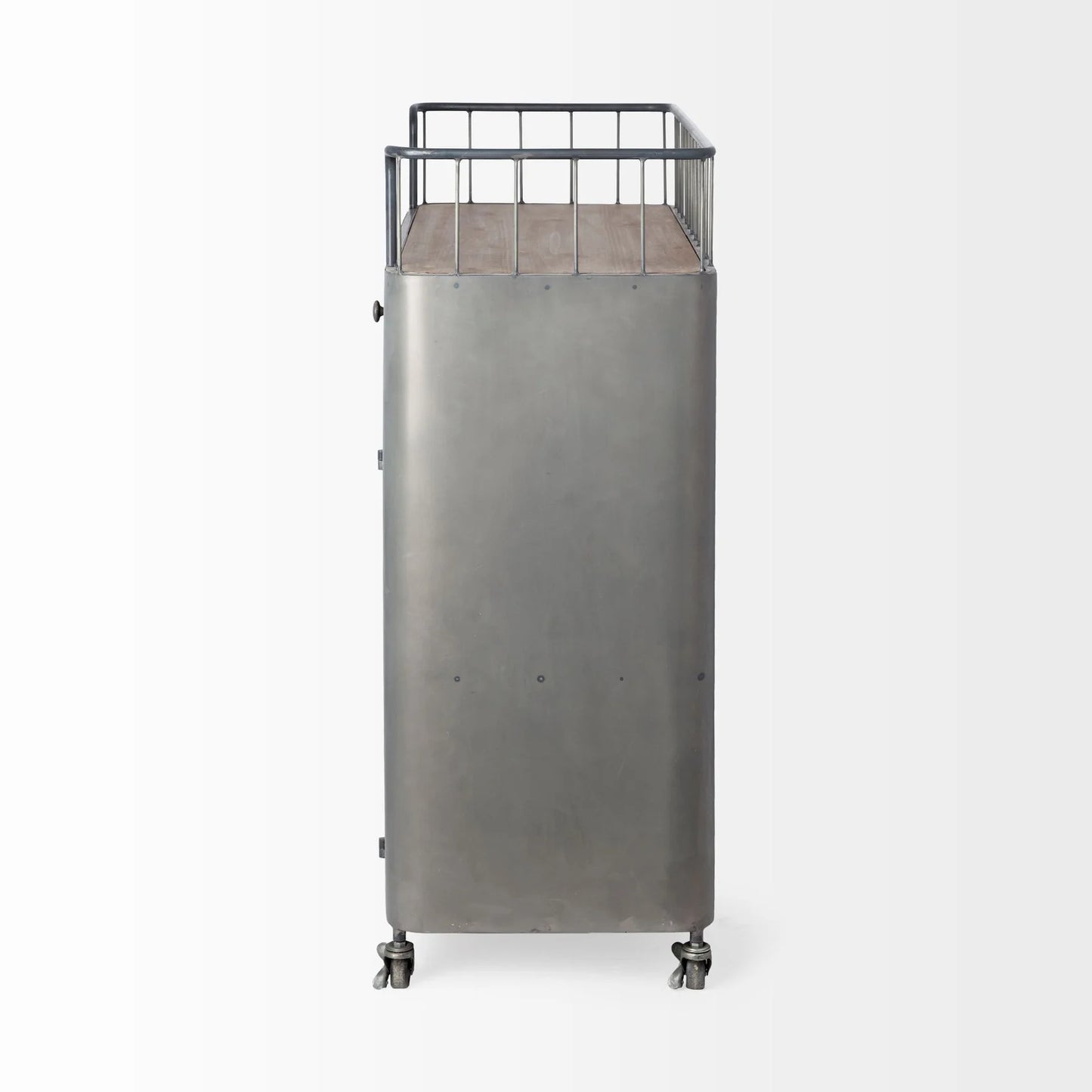 Udo Bar Cart – Industrial-Style Kitchen Storage with Metal Doors, Drawers & Locking Wheels for Versatile Functionality