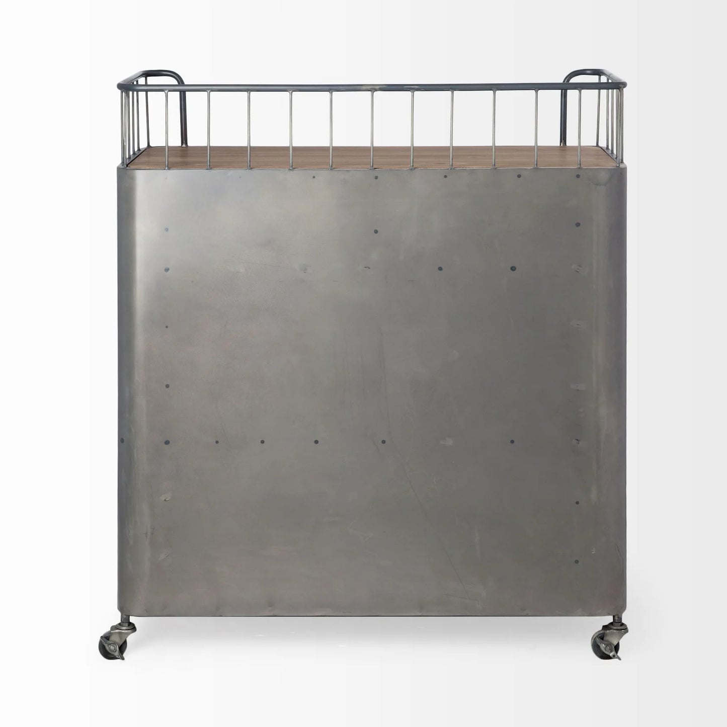 Udo Bar Cart – Industrial-Style Kitchen Storage with Metal Doors, Drawers & Locking Wheels for Versatile Functionality