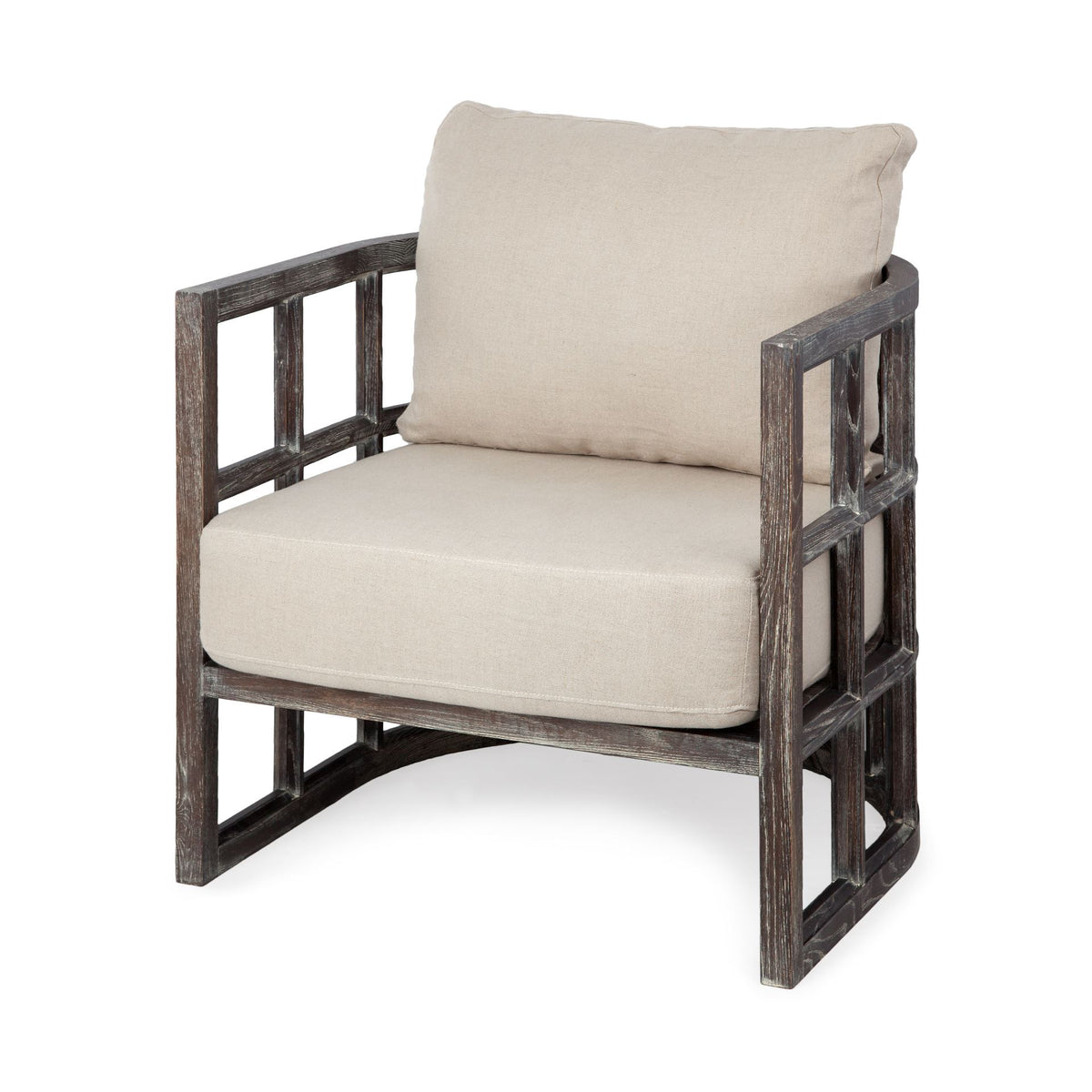 Skylar Cream Fabric Covered Cushioned Demi-Lune Wooden Frame Accent Chair