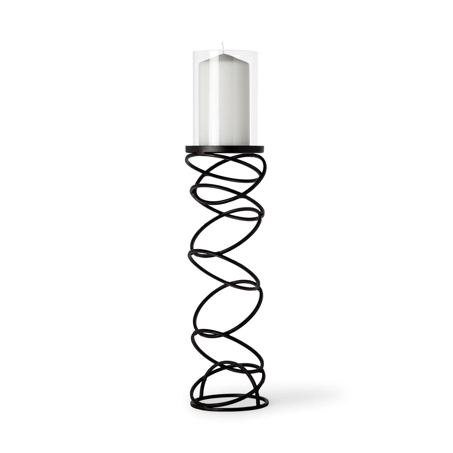 Omega Large Black Metal Stacked Ring Candle Holder with Glass Votive - Elegant Home Decor Accent