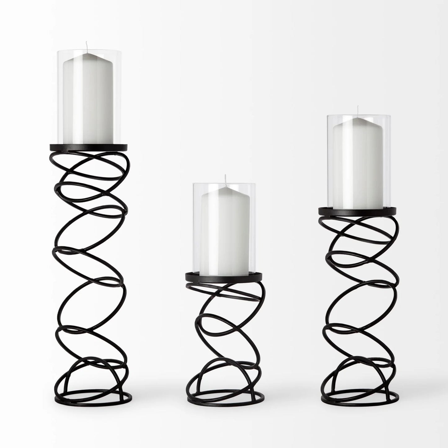 Omega Large Black Metal Stacked Ring Candle Holder with Glass Votive - Elegant Home Decor Accent