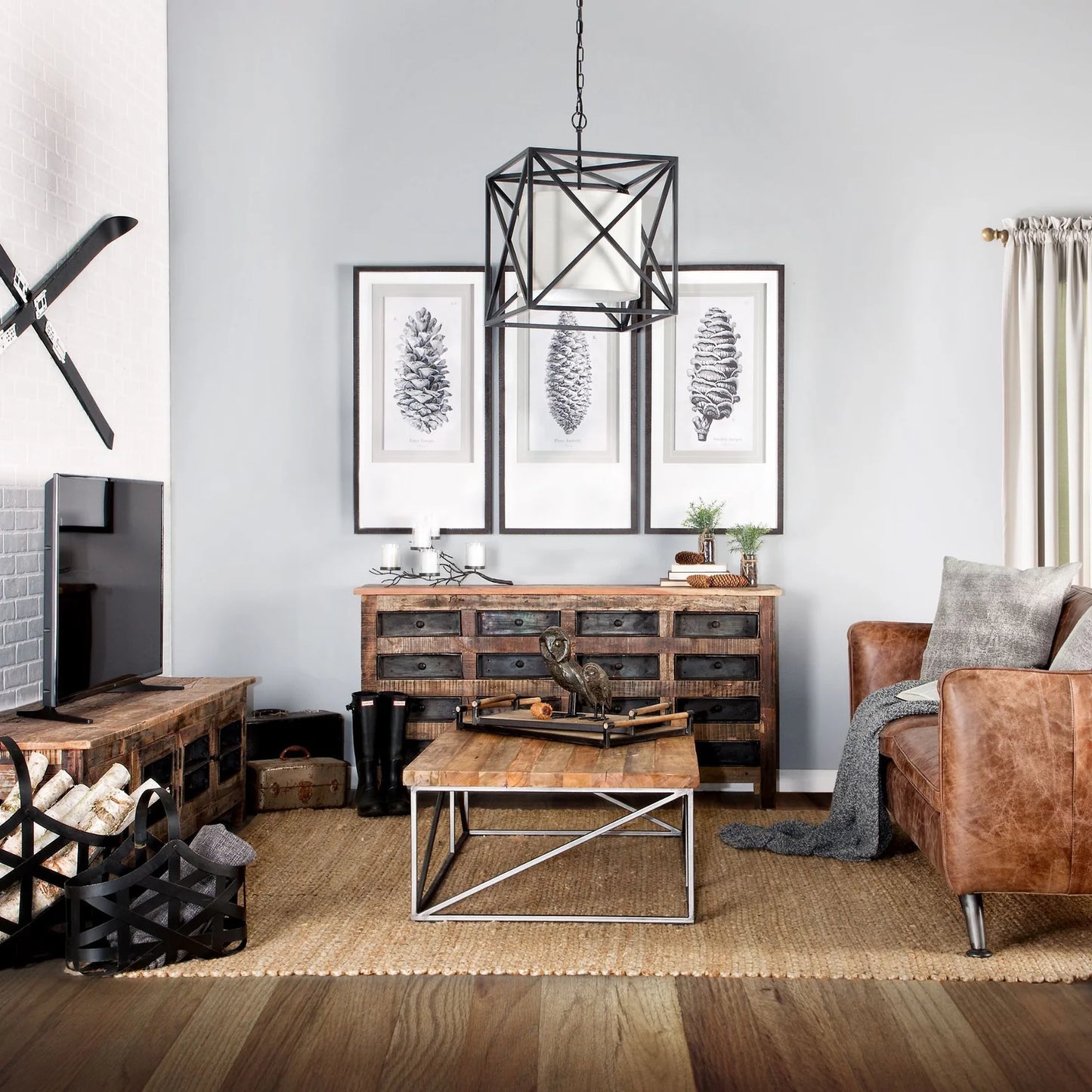 Wilton Rustic Sideboard – 63" Reclaimed Wood & Metal Storage Solution with 16 Drawers for Organized Elegance