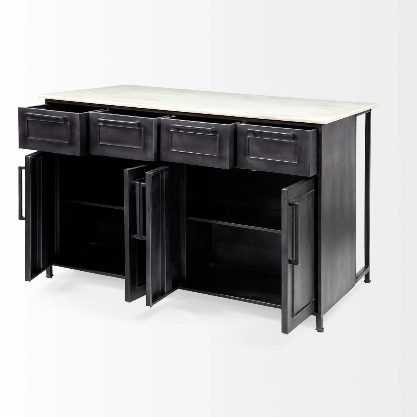 Fieri Kitchen Island with Marble Top - Stylish Black Metal Design, Ample Storage & Easy Assembly