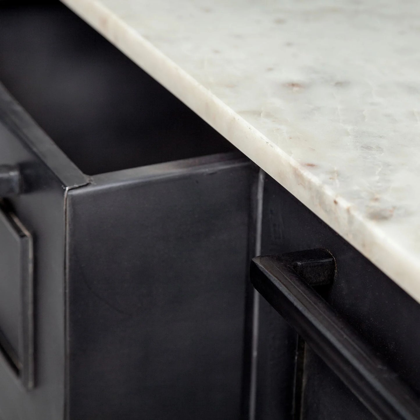 Fieri Kitchen Island with Marble Top - Stylish Black Metal Design, Ample Storage & Easy Assembly