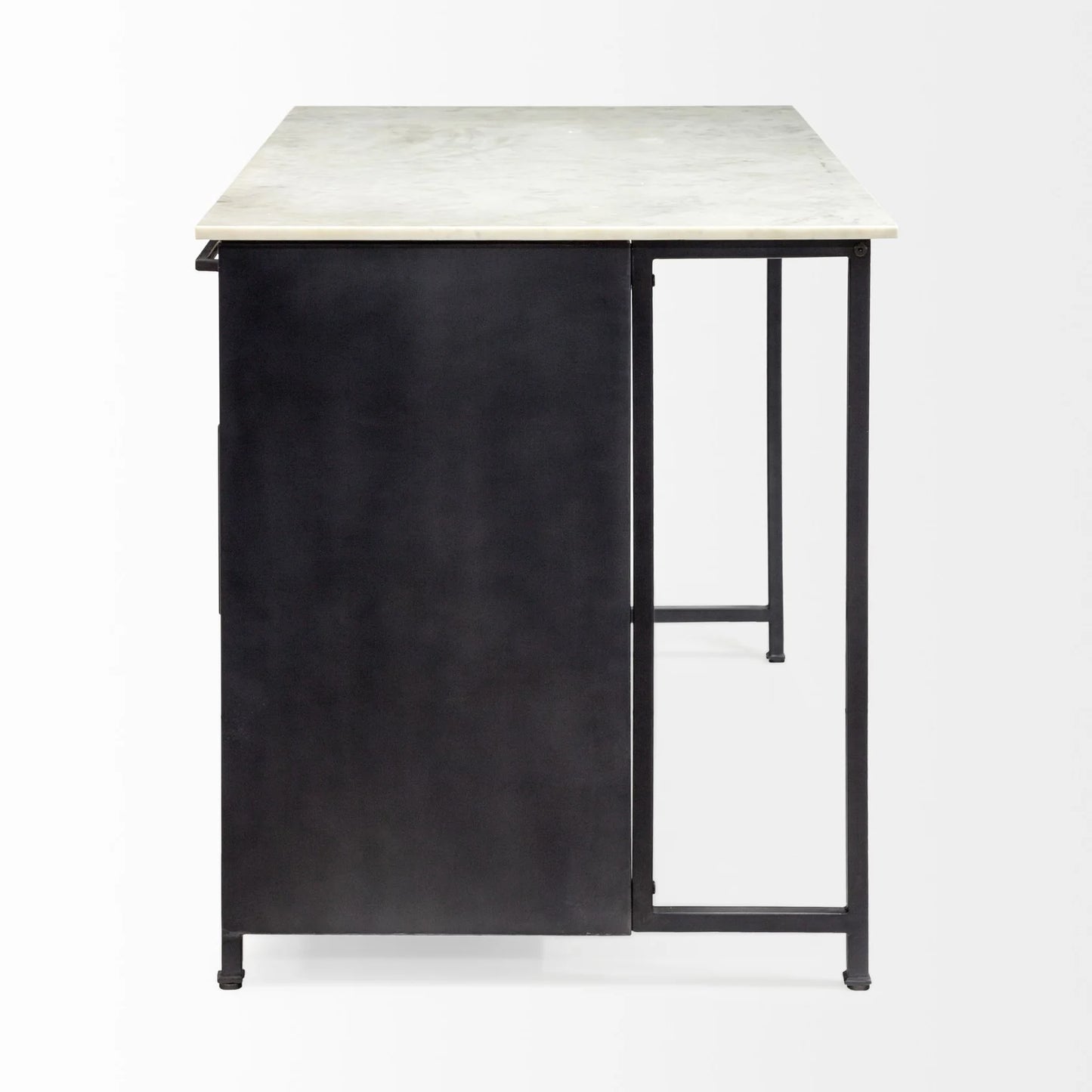 Fieri Kitchen Island with Marble Top - Stylish Black Metal Design, Ample Storage & Easy Assembly