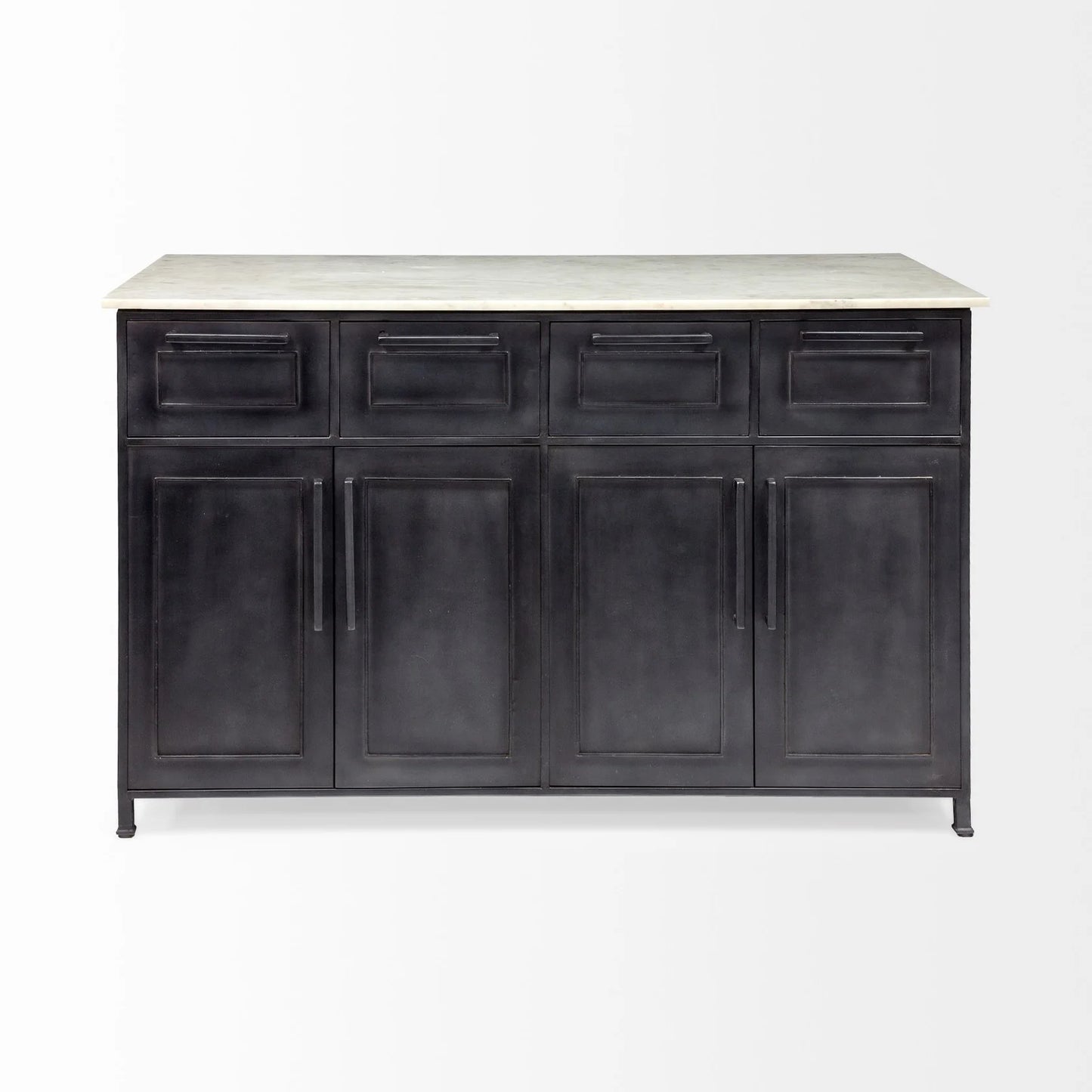 Fieri Kitchen Island with Marble Top - Stylish Black Metal Design, Ample Storage & Easy Assembly