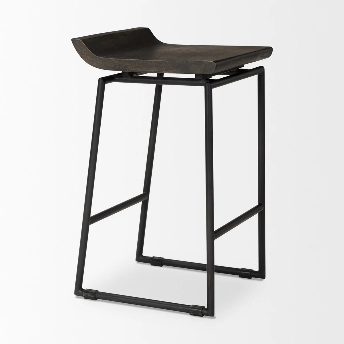 Givens Sleek 24.25" Matte Black Wooden Seat Bar Stool with Sturdy Metal Frame for Modern Spaces