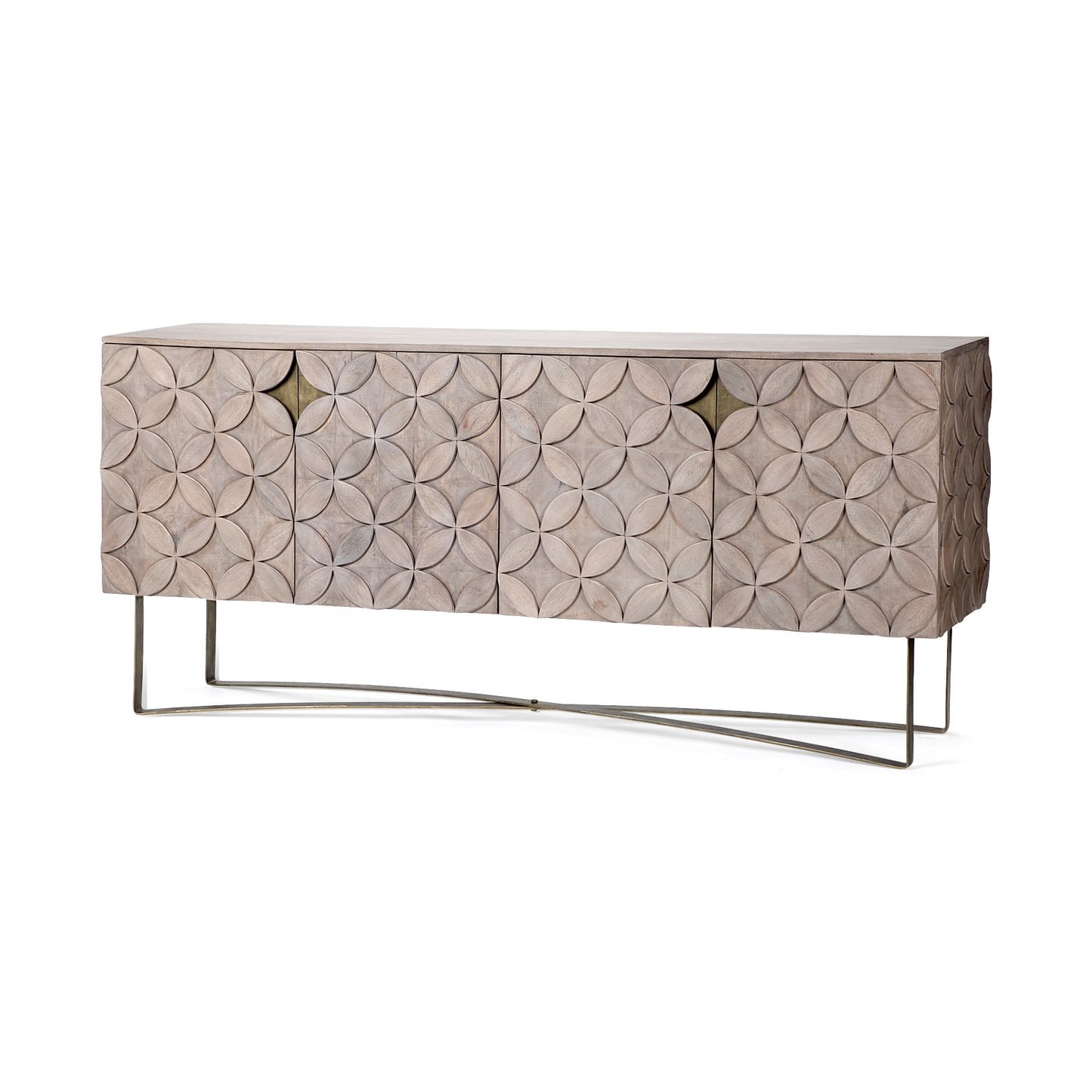 Excelsior Solid Wood Sideboard with Gold Metal Base and 4 Cabinet Doors for Elegant and Functional Storage
