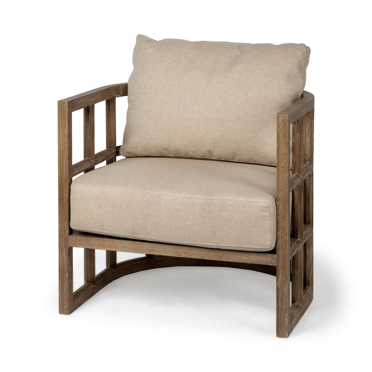 Skylar Cream Fabric Covered Cushioned Demi-Lune Wooden Frame Accent Chair