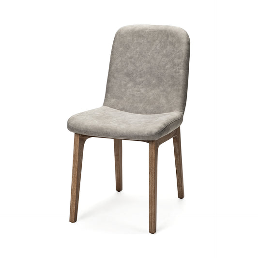David Grey Fabric Wrap Dining Chair with Medium Brown Wood Base - Set of 2, Elegant and Comfortable Seating