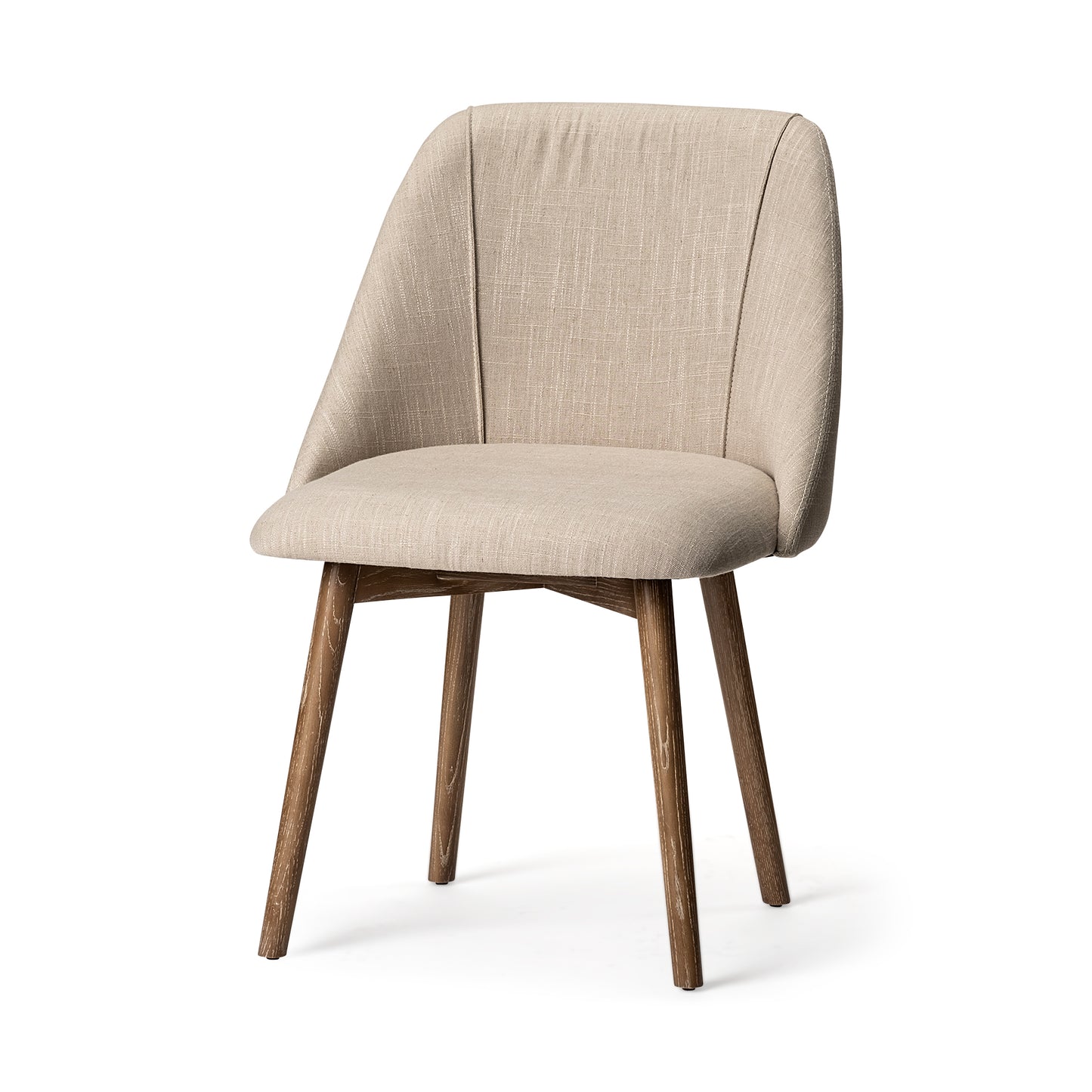 Ronald I Cream Fabric Wrap Dining Chair with Brown Wooden Base - Set of 2