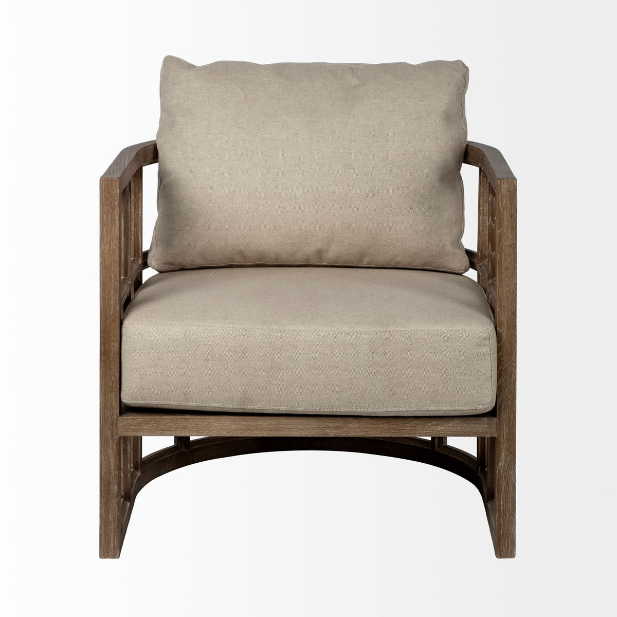 Skylar Cream Fabric Covered Cushioned Demi-Lune Wooden Frame Accent Chair