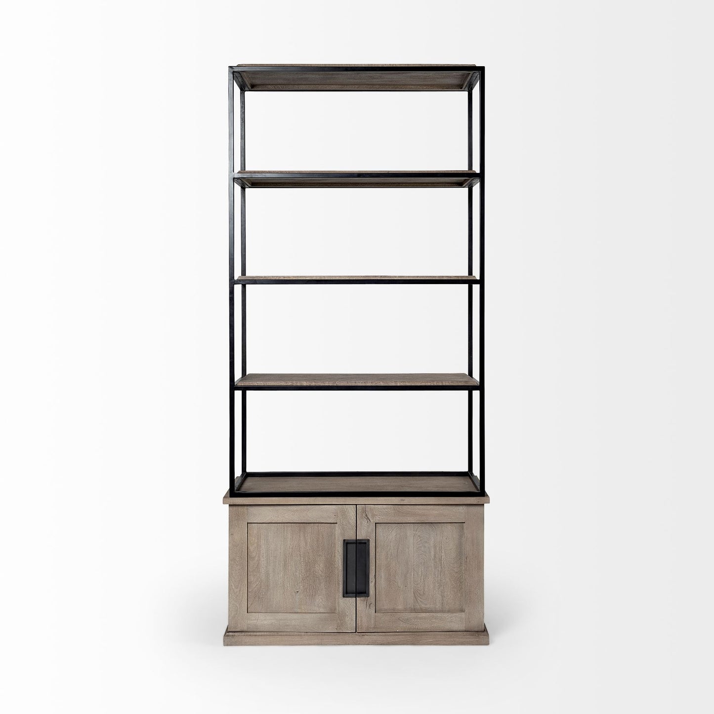 Braxton II Light Brown Wood & Iron 3-Shelf Shelving Unit – Industrial Style