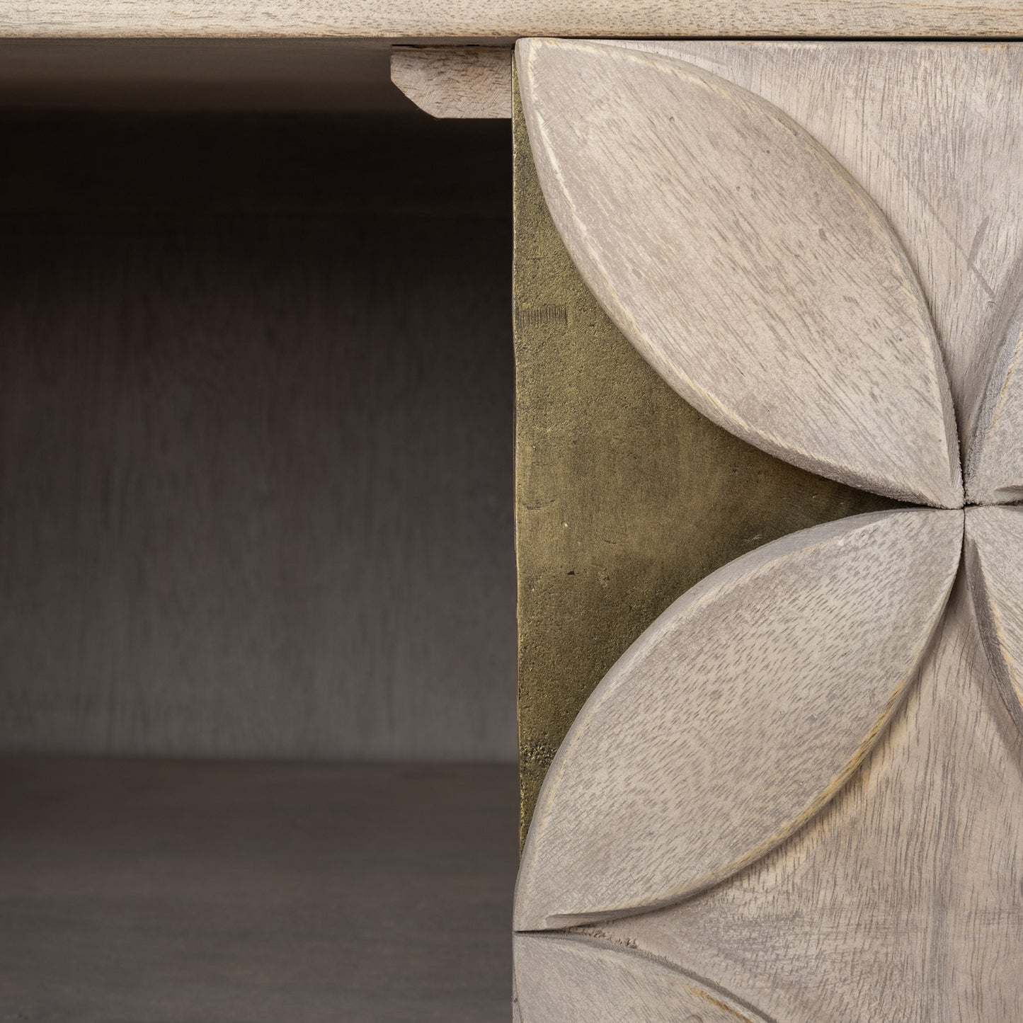 Excelsior Solid Wood Sideboard with Gold Metal Base and 4 Cabinet Doors for Elegant and Functional Storage
