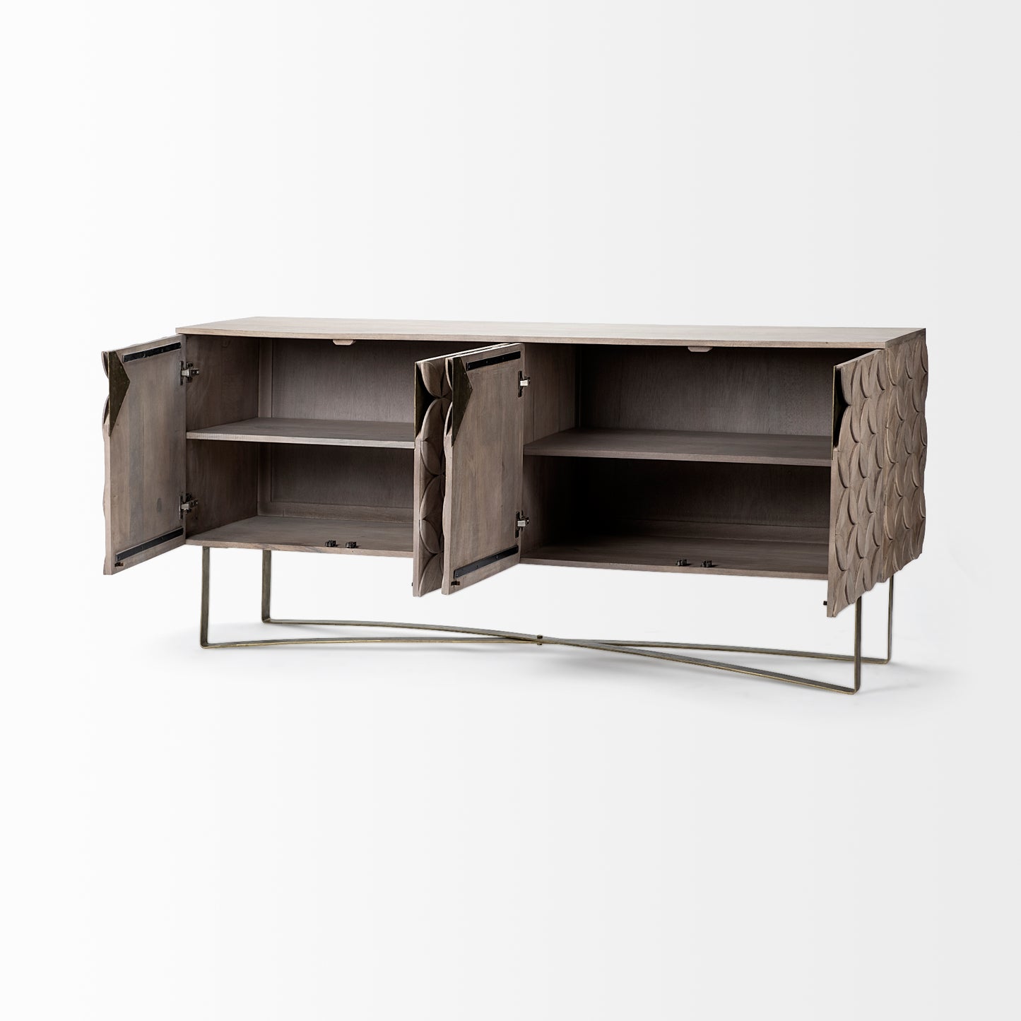 Excelsior Solid Wood Sideboard with Gold Metal Base and 4 Cabinet Doors for Elegant and Functional Storage