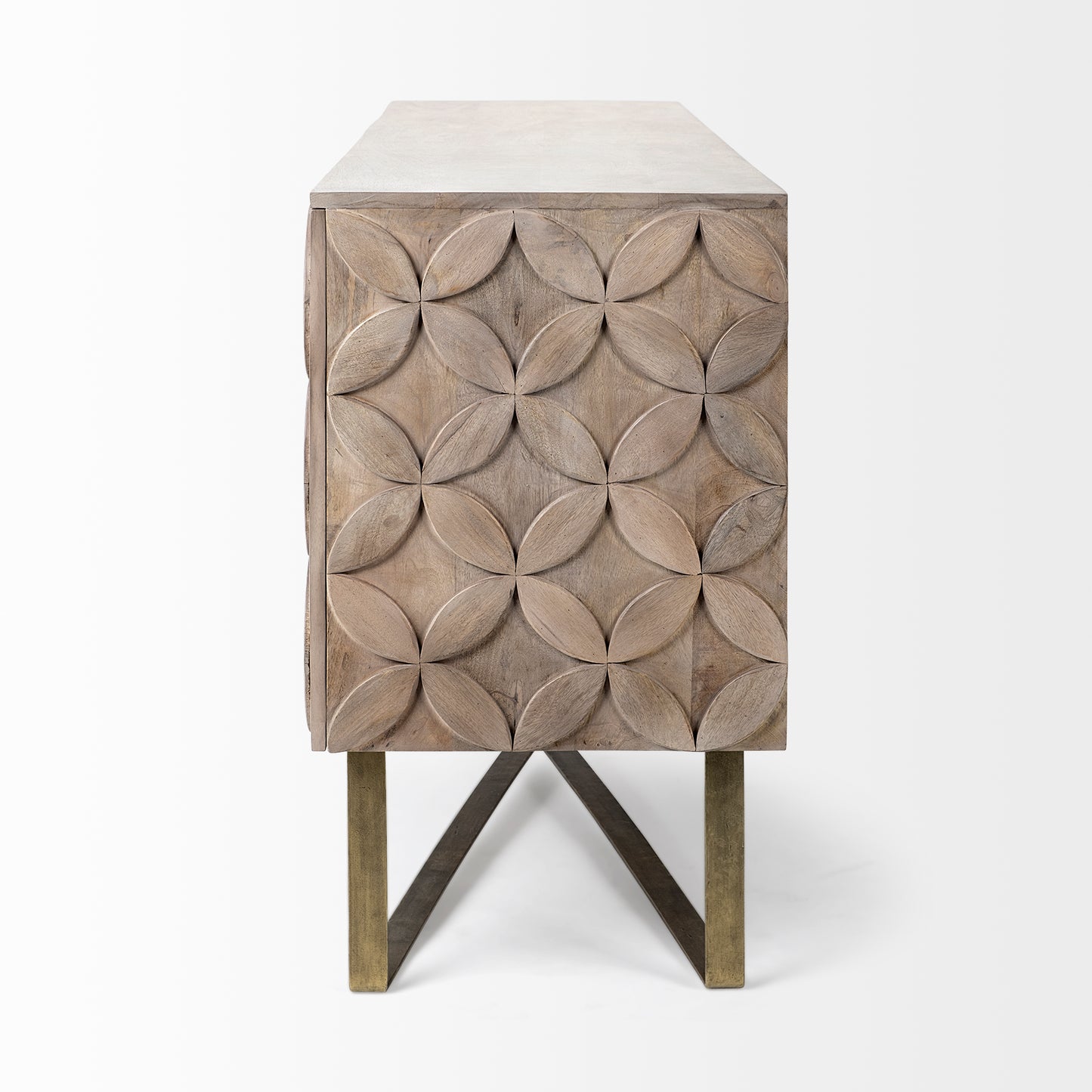 Excelsior Solid Wood Sideboard with Gold Metal Base and 4 Cabinet Doors for Elegant and Functional Storage