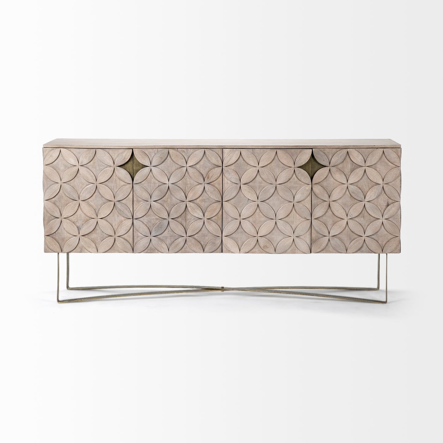 Excelsior Solid Wood Sideboard with Gold Metal Base and 4 Cabinet Doors for Elegant and Functional Storage