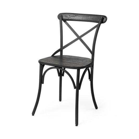 Etienne I Black Solid Wood Seat with Black Iron Frame Dining Chair - Set of 2, Modern and Durable Seating