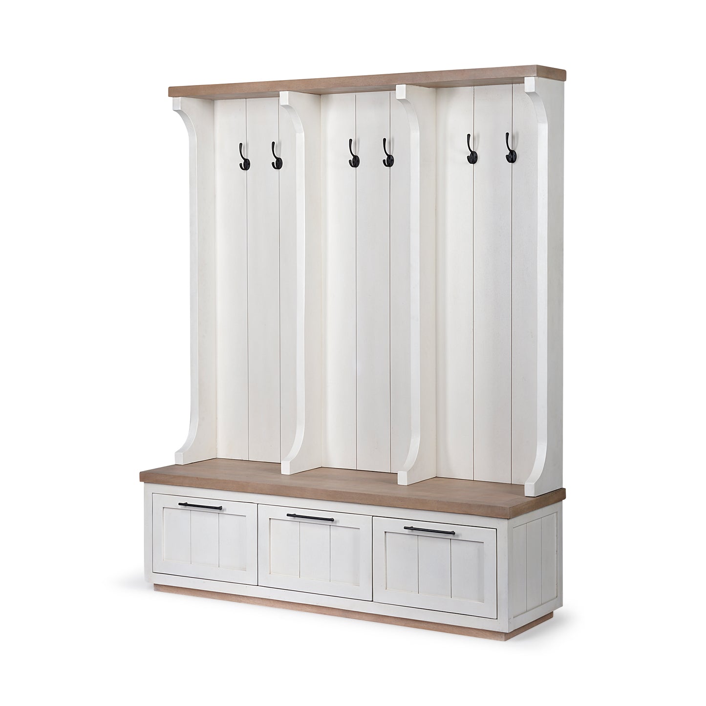 Fairview White & Brown Wood Hall Tree with Storage – Entryway Organizer