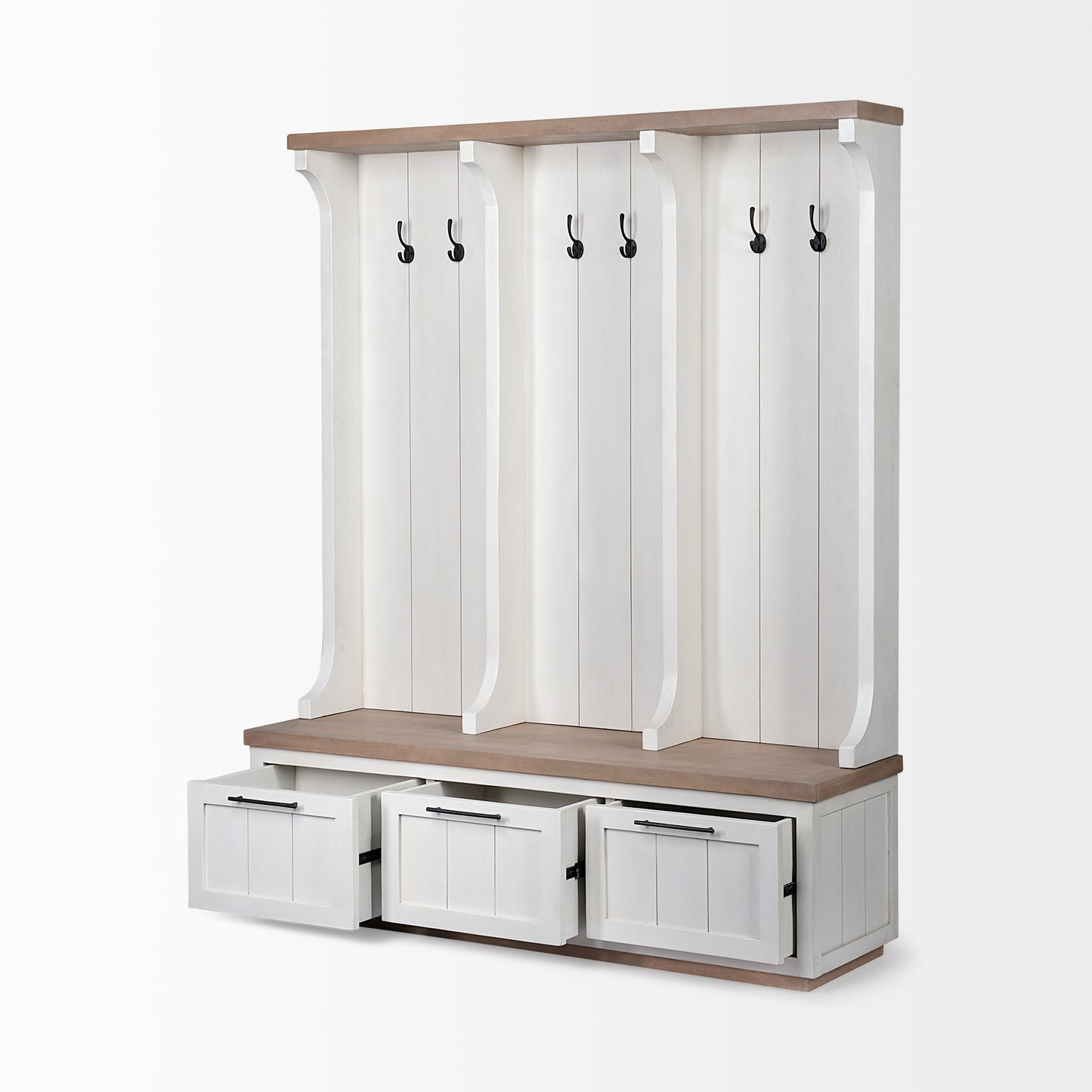 Fairview White & Brown Wood Hall Tree with Storage – Entryway Organizer