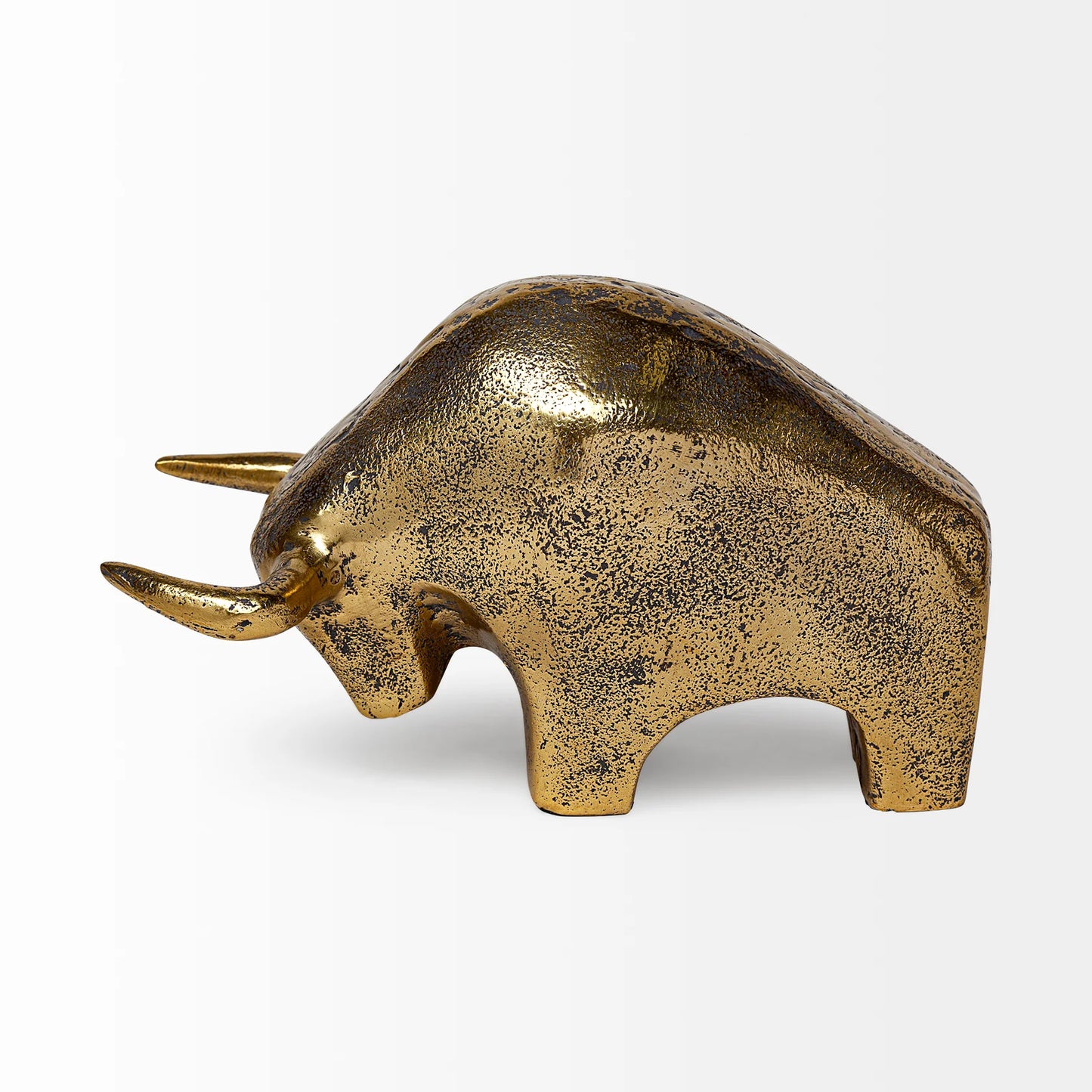 Tauro Rustic Gold Cast Aluminum Raging Bull – 9L x 4W Elegant Bull Sculpture for Modern and Rustic Décor