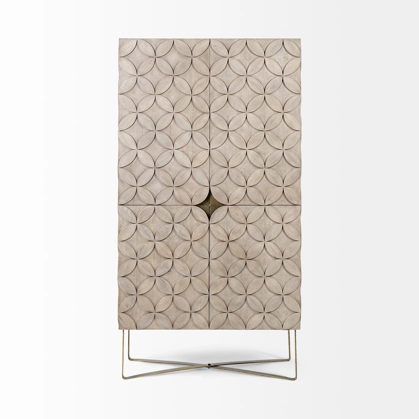 Excelsior II Cabinet – Luxurious Mango Wood Storage with Intricate Star Pattern & Antique Gold Base