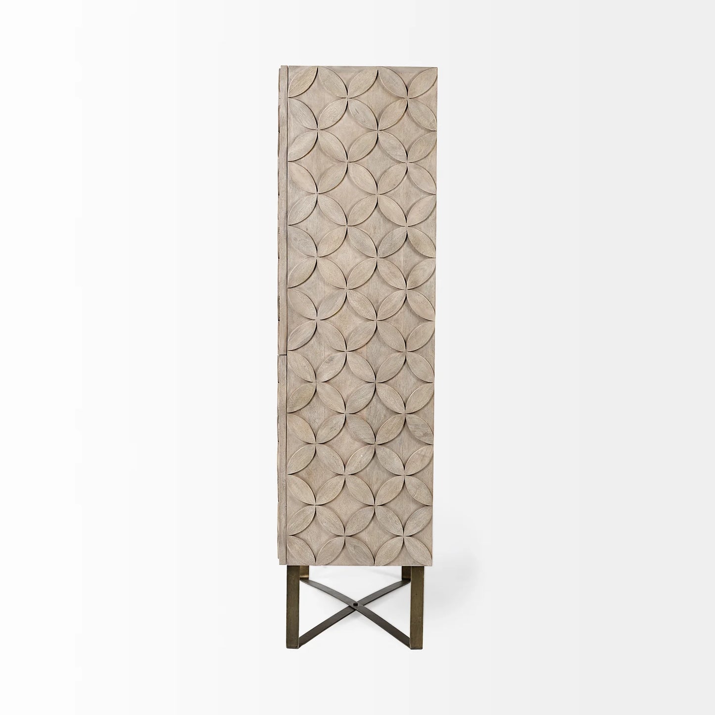 Excelsior II Cabinet – Luxurious Mango Wood Storage with Intricate Star Pattern & Antique Gold Base