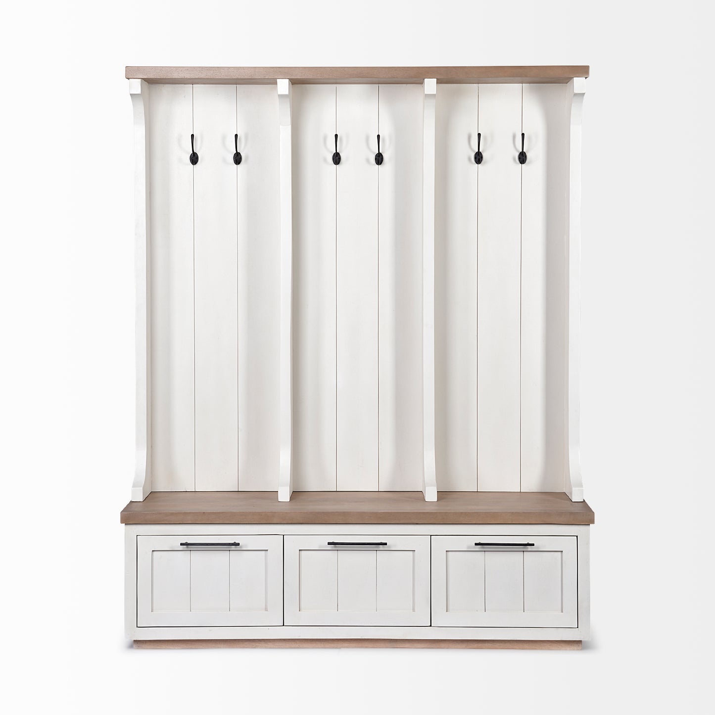 Fairview White & Brown Wood Hall Tree with Storage – Entryway Organizer