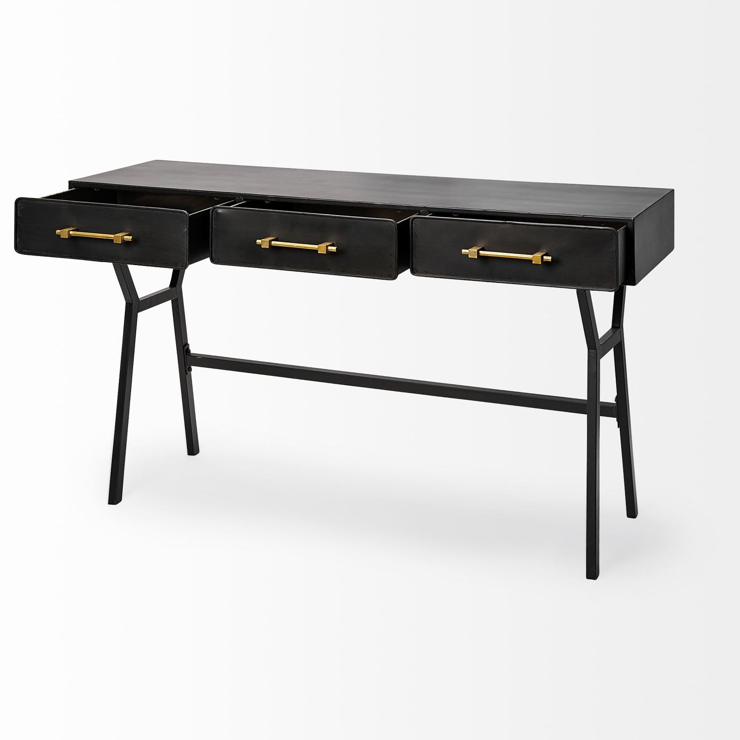 Vince Black Metal Desk with Gold Accents - 3 Drawer Office Furniture for a Stylish Workspace