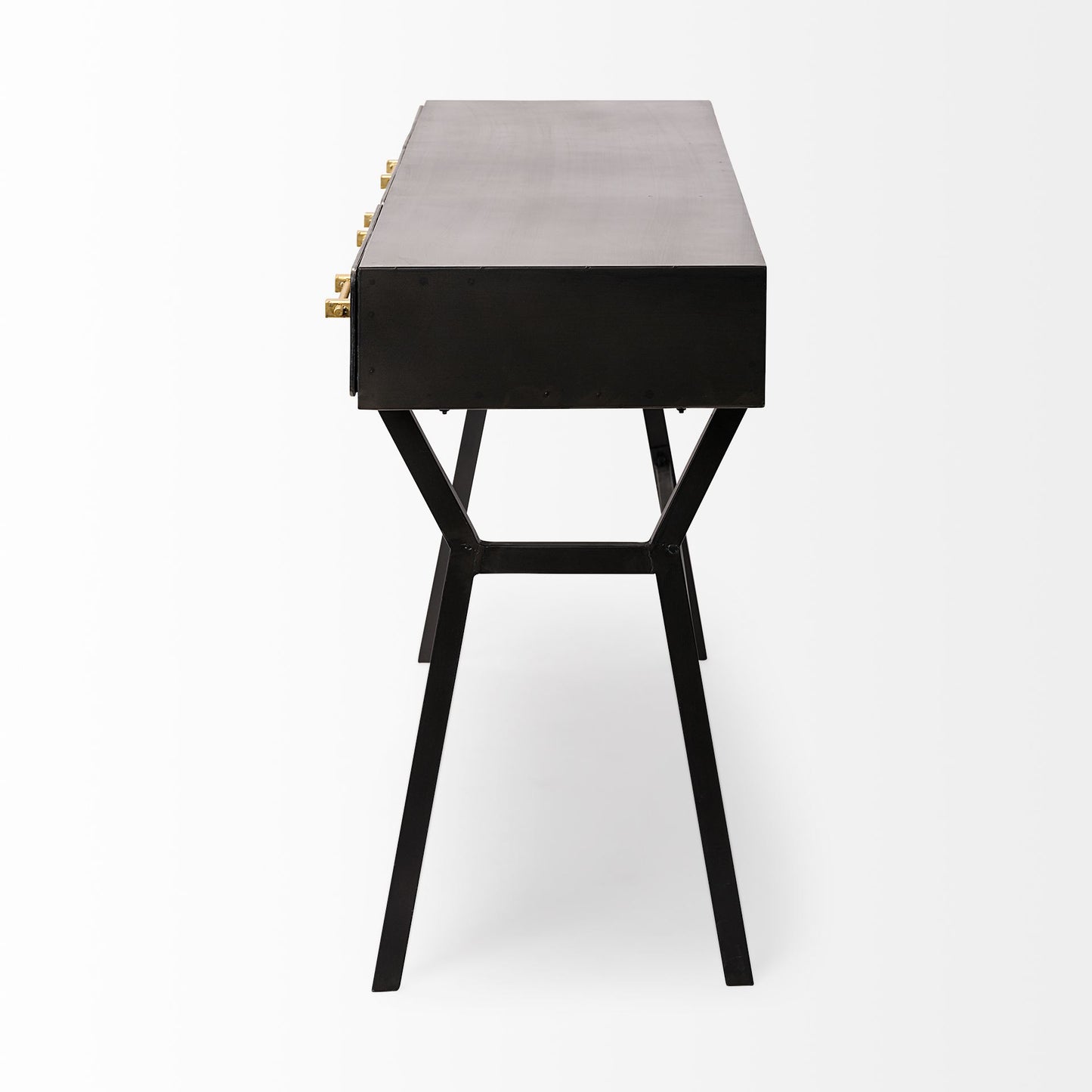 Vince Black Metal Desk with Gold Accents - 3 Drawer Office Furniture for a Stylish Workspace